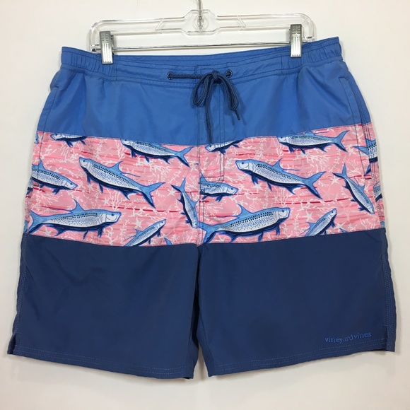 Vineyard Vines Other - Vineyard Vines Trunks L Blue Pink Fish Swimtrunks